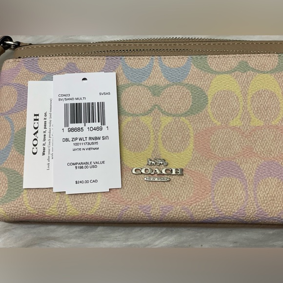 NWT Coach Double Zip Wallet Rainbow Signature Canvas CDN23